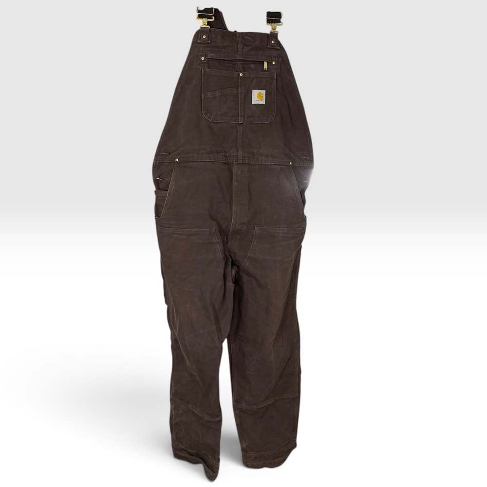 Carhartt R01-M Double Knee Bib Overalls 42x32 Dark Brown Duck Workwear Mens